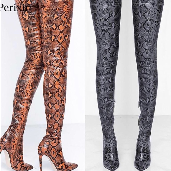 snake print thigh highs